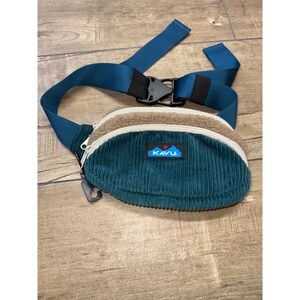 Kavu Fuzzy Corduroy‎ Belt Bag Crossbody Teal Sherpa Trim Hip Pack